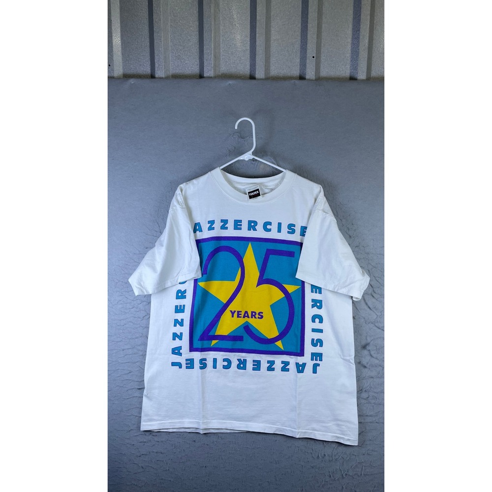 Tultex Jazzercise T-Shirt Mens XL White Excellent 25 Years Vintage 90s Graphic